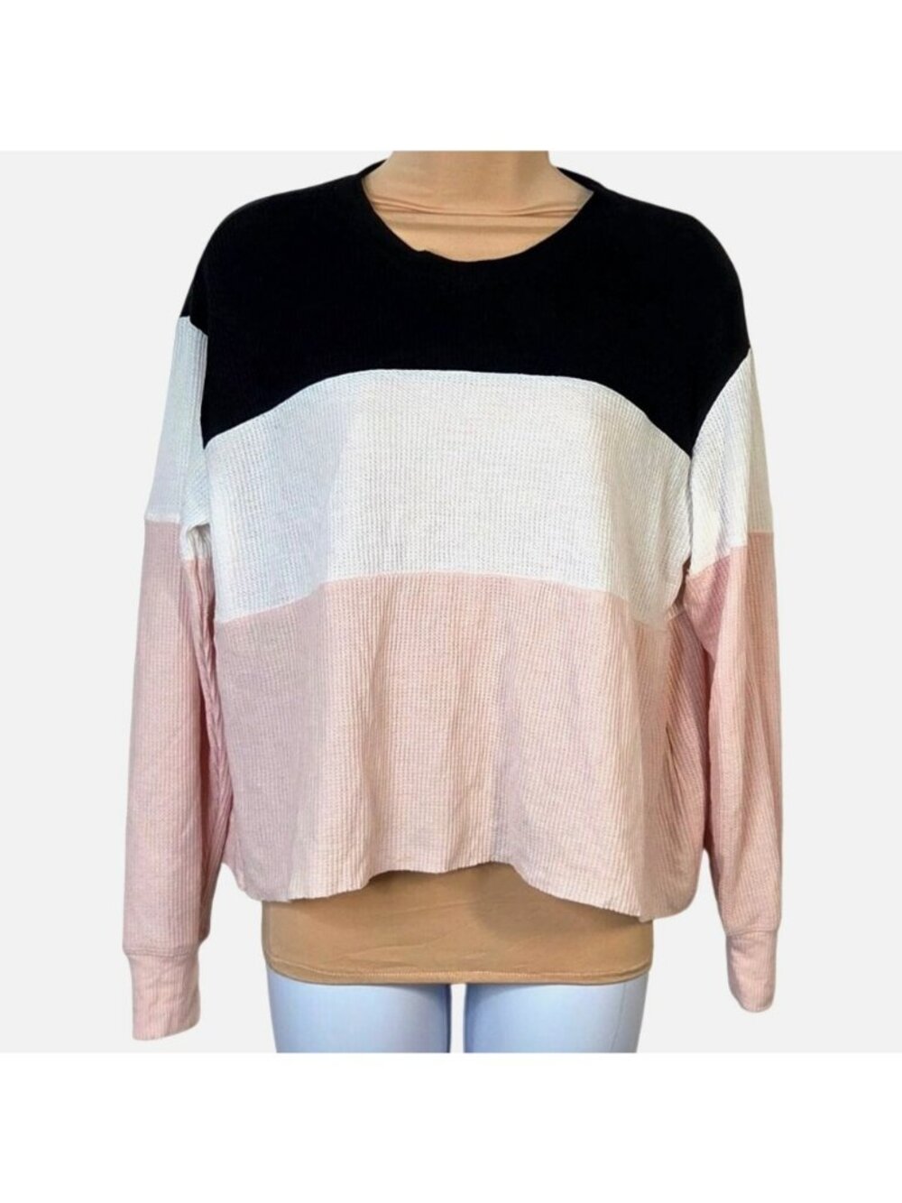 Hollister Womens Colorblock Boyfriend Tee XS Long Sleeve Lightweight Casual Top
